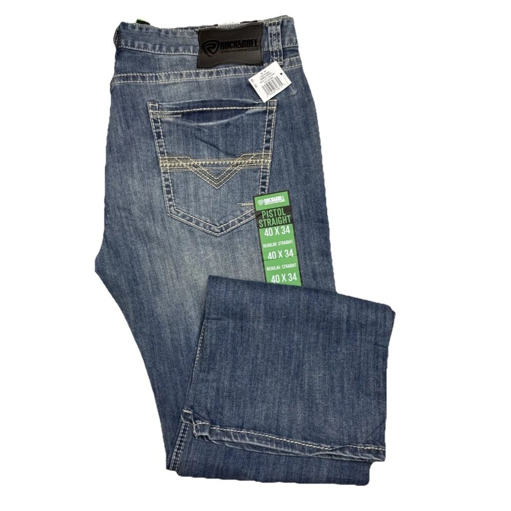 NWT Rock & Roll Denim Pistol Straight Jeans 40x34 Light Wash Regular Fit